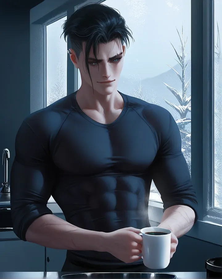 Petit ami IA style anime détendu avec un café